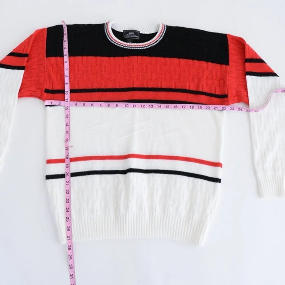 Vintage Sears Black/Red/Cream Knit  Crewneck Sweater Size 44 L - Picture 4 of 12